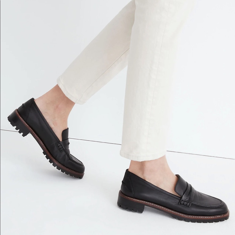 Madewell Black Leather Lug Sole Loafers